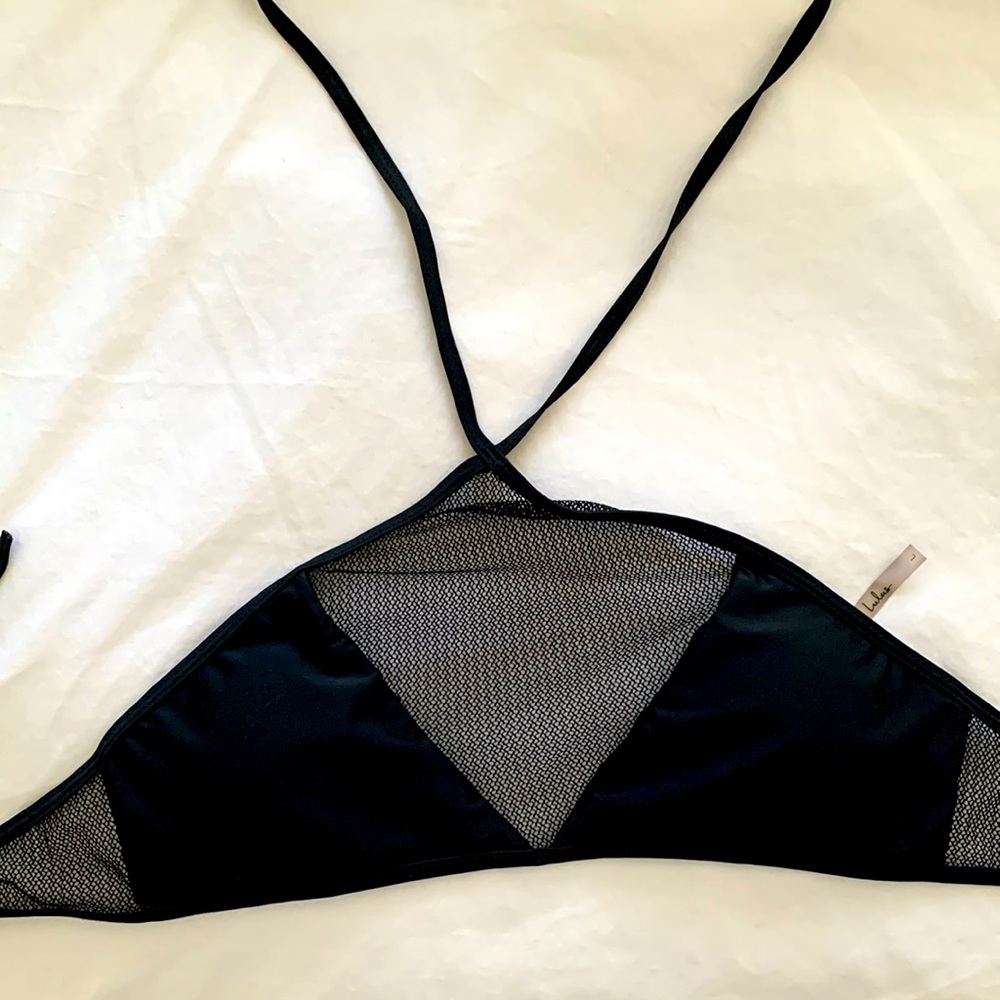 LULUS Black Mesh Bikini Swim Top - Large